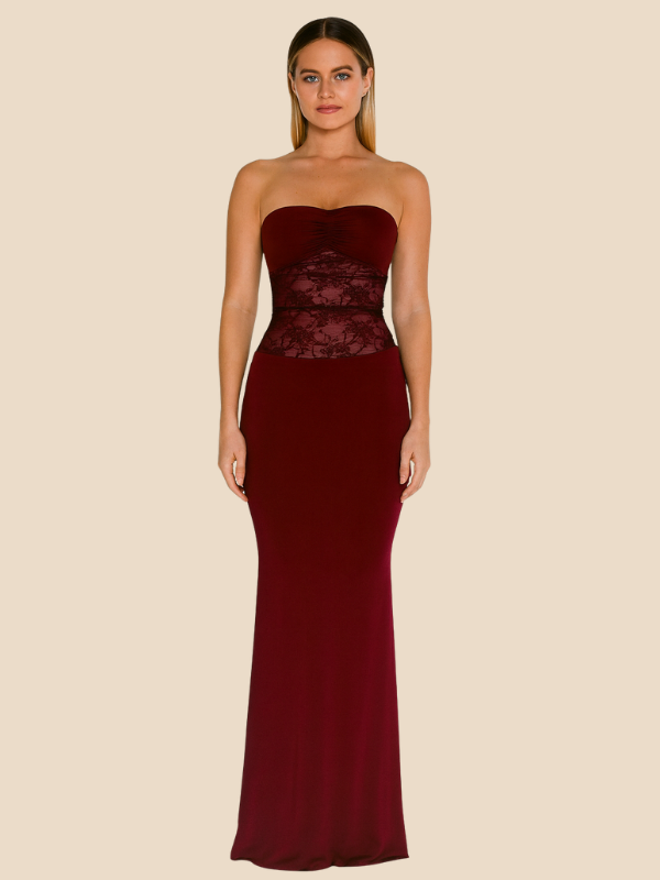 Amira | Women's Strapless Lace Patchwork Mermaid Maxi Dress