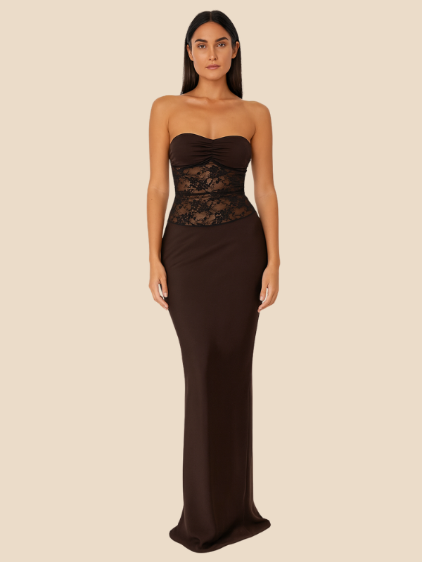 Amira | Women's Strapless Lace Patchwork Mermaid Maxi Dress