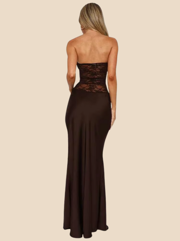 Amira | Women's Strapless Lace Patchwork Mermaid Maxi Dress