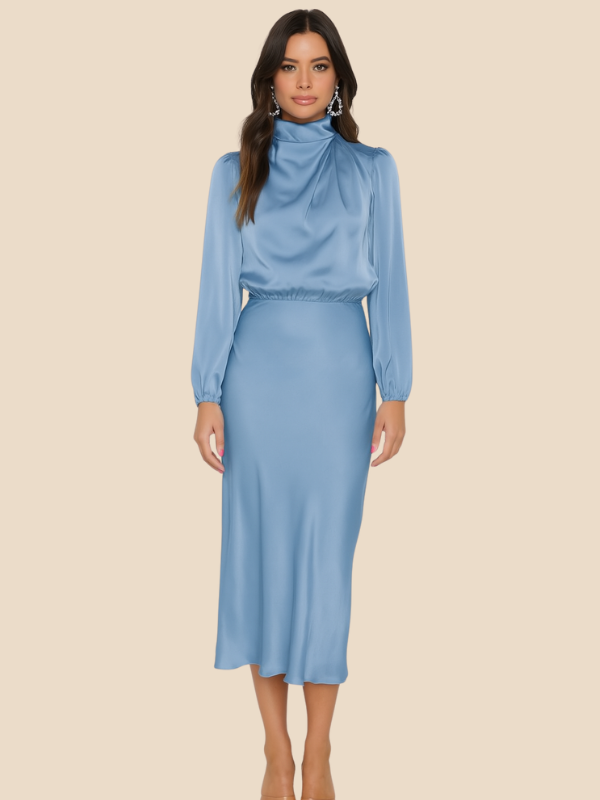 Lauren | Women's Long-Sleeved Satin Wedding Guest Maxi Dress
