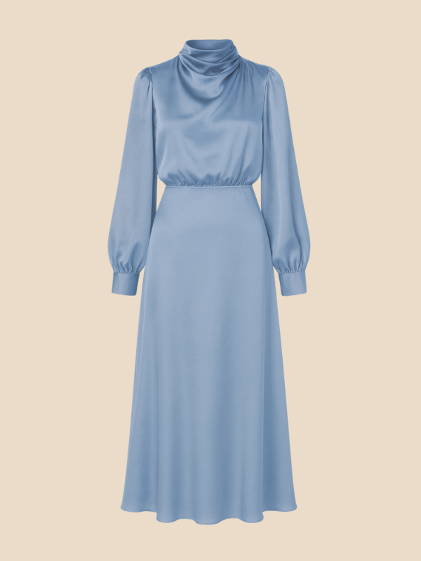 Lauren | Women's Long-Sleeved Satin Wedding Guest Maxi Dress