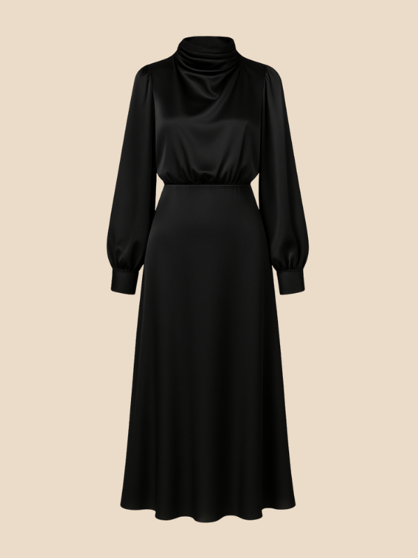Lauren | Women's Long-Sleeved Satin Wedding Guest Maxi Dress
