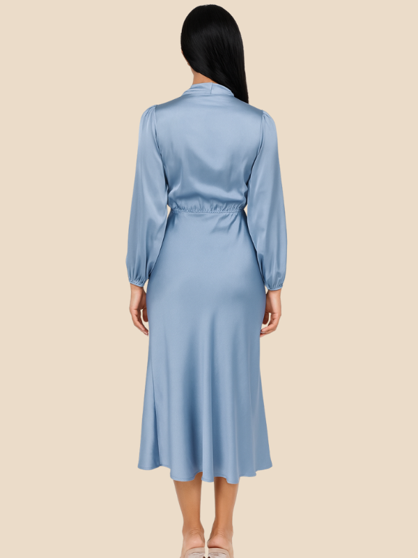 Lauren | Women's Long-Sleeved Satin Wedding Guest Maxi Dress