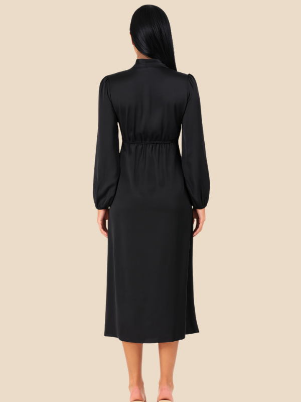 Lauren | Women's Long-Sleeved Satin Wedding Guest Maxi Dress